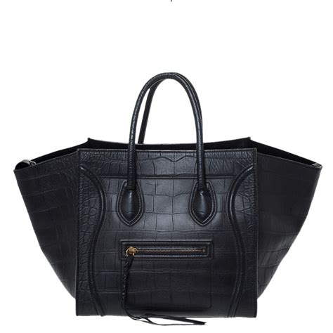 celine phantom handbag black crocodile|Celine Phantom Handbag Crocodile Embossed Leather Large.